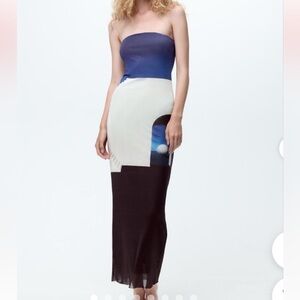 Zara White and Blue bodycon tube maxi dress